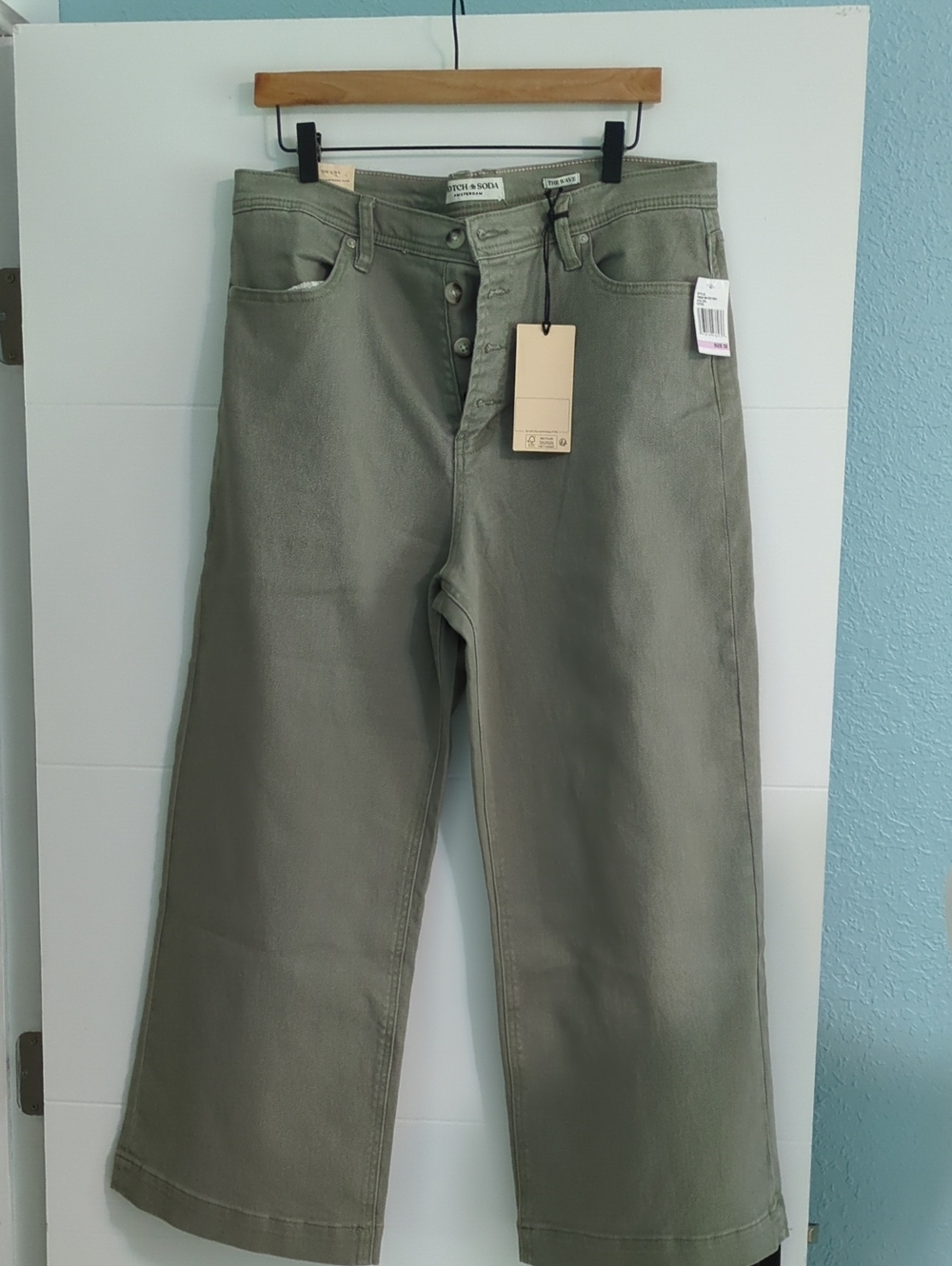 Scotch & Soda The Wave Women's Wide-Leg Jeans Olive Green Button Fly Sz 32